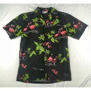 Vtg Aloha Republic Shirt Mens SMALLBlack Hawaiian Flamingo Aloha Made Hawaii USA